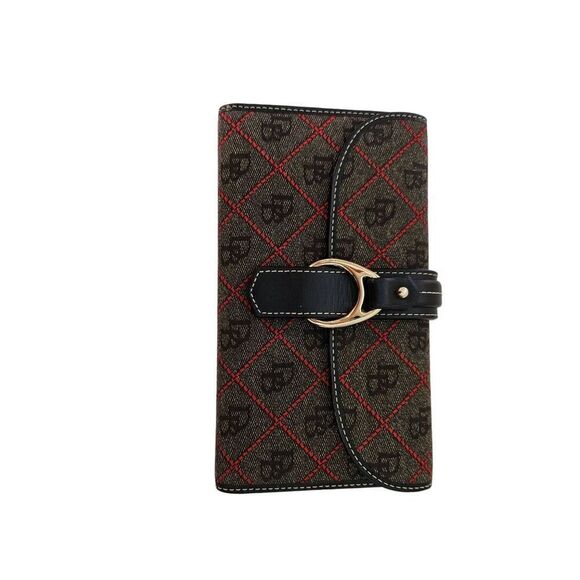 Vintage Dooney & Bourke fabric gray/red/black wallet with checkbook holder. - Picture 1 of 4